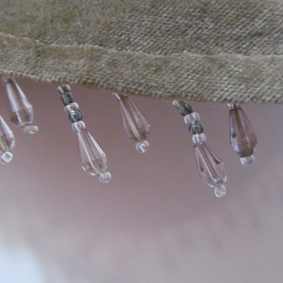 Curtain Valance with Beaded Trim Fringe Scalloped Olive Green 54 x 17.5 - Picture 11 of 16